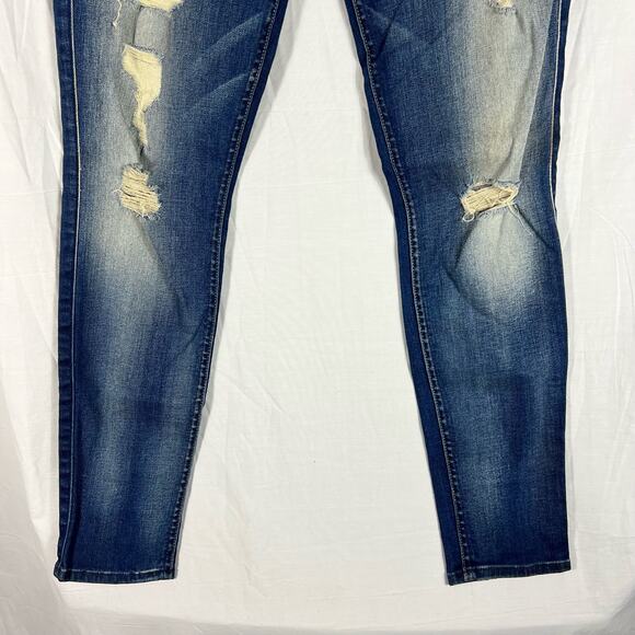 7 For All Mankind Blue Distressed Straight Leg Jeans - Picture 3 of 10